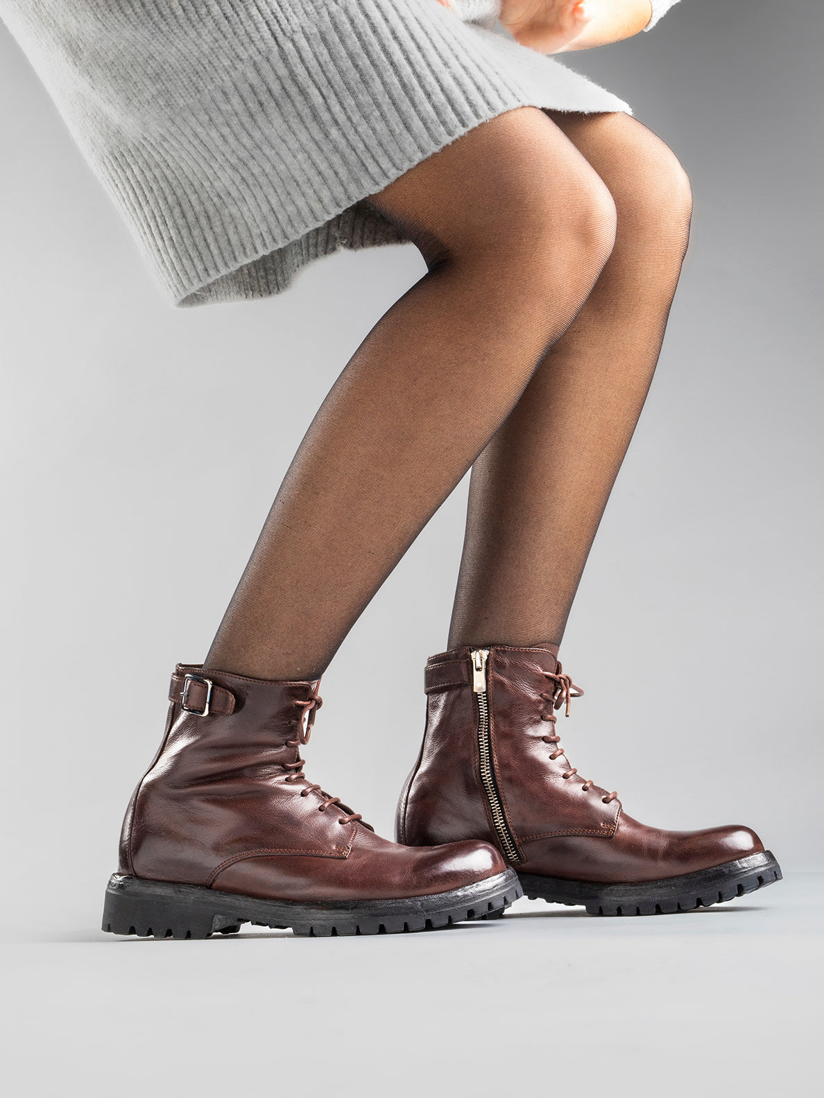 LORAINE 001 - Brown Leather Lace Up Boots Women Officine Creative - 1