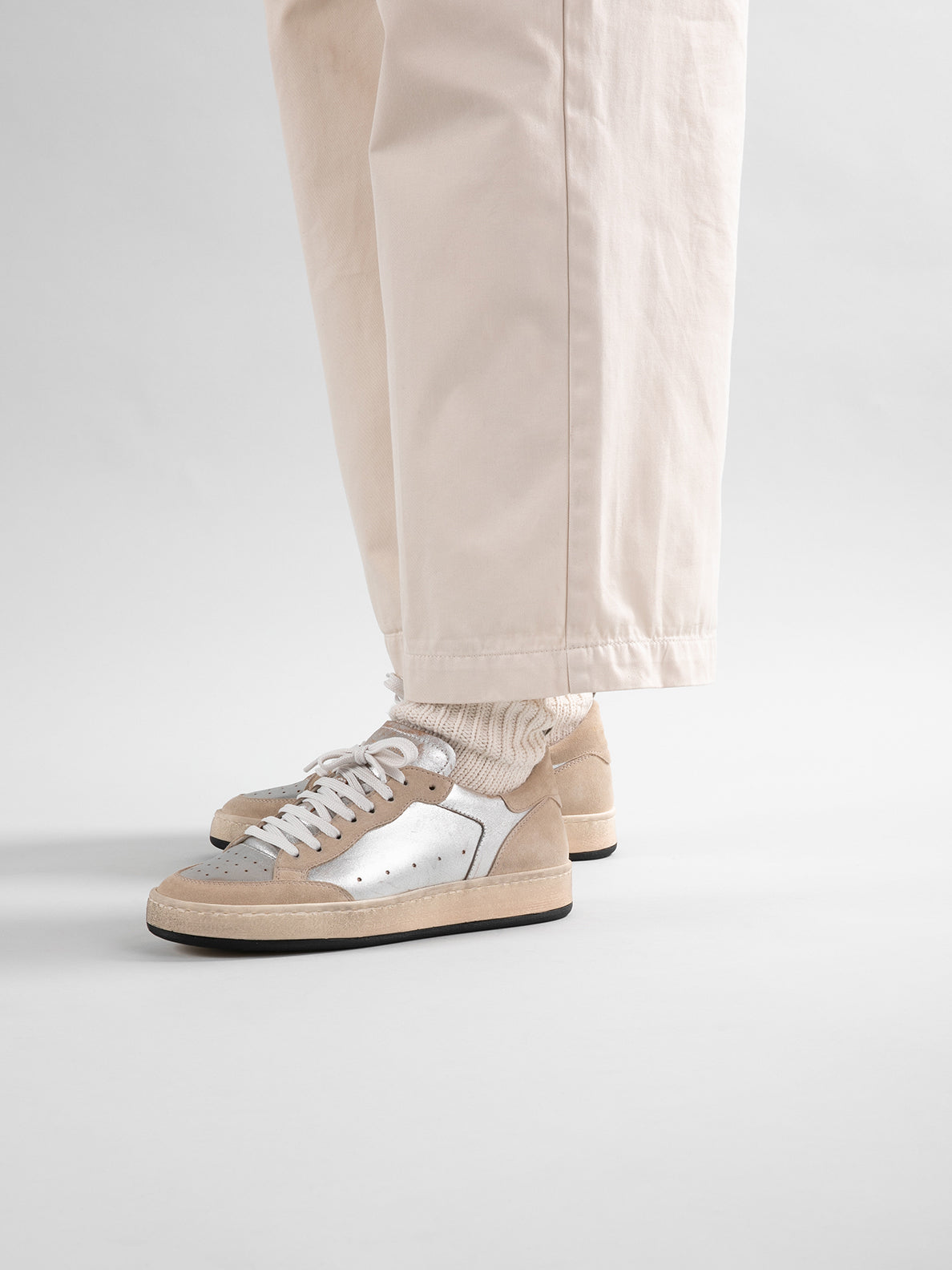 MAGIC 101 - Silver Leather and Suede Low Top Sneakers Women Officine Creative - 1